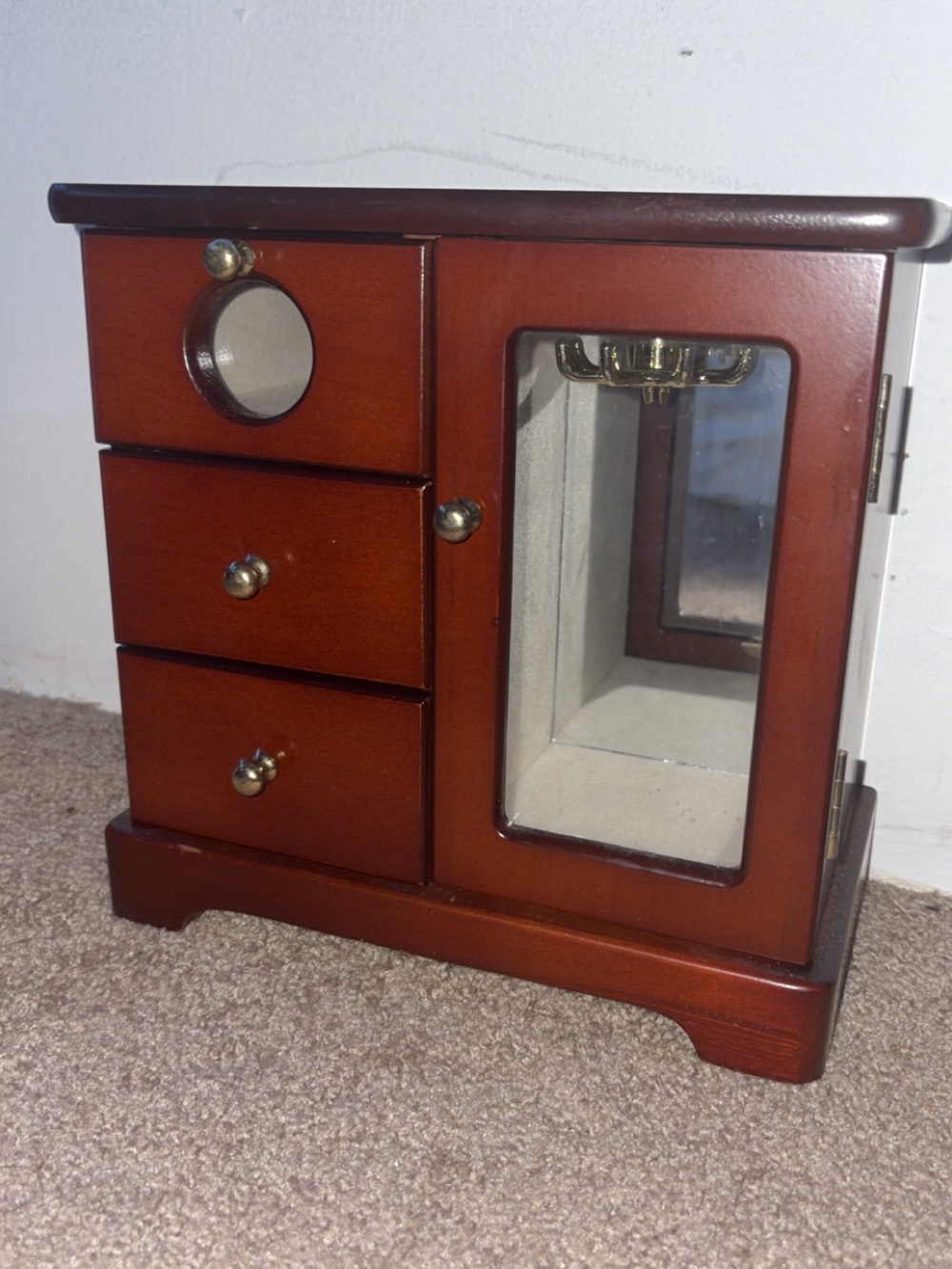 Wooden Jewelry Box with Mirror - Brown